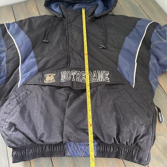 Vintage 90s Starter Notre Dame Fighting Irish NCAA Quarter Zip Coat Large (IN) - Picture 11 of 12